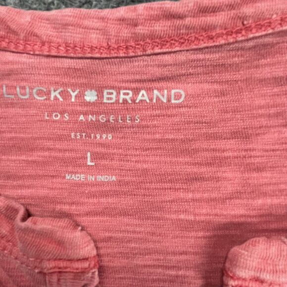 Lucky Brand Henley Shirt Mens Large Red Crew Short Sleeve Lg - Picture 3 of 6